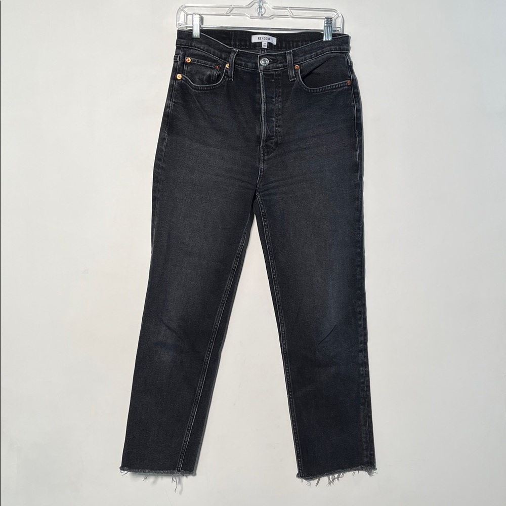 RE/DONE Button Fly Black Wash Raw-Edge Hem Cotton Weekend Casual Denim Jean 28 - Picture 9 of 16